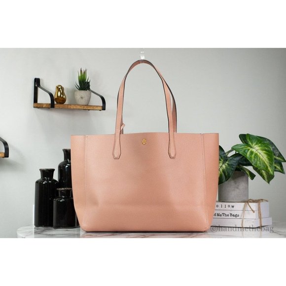 NEW Tory Burch 85984 Blake Large Tote Pink Moon Pebbled Leather Shoulder Handbag